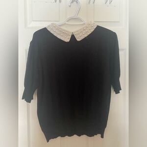 Sioni Black Blouse with Pearl Collar